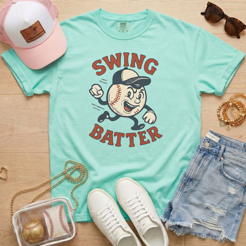Chalky Mint green game day t-shirt with a vintage baseball mascot design for a casual sports look