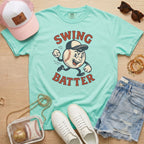 Chalky Mint green game day t-shirt with a vintage baseball mascot design for a casual sports look