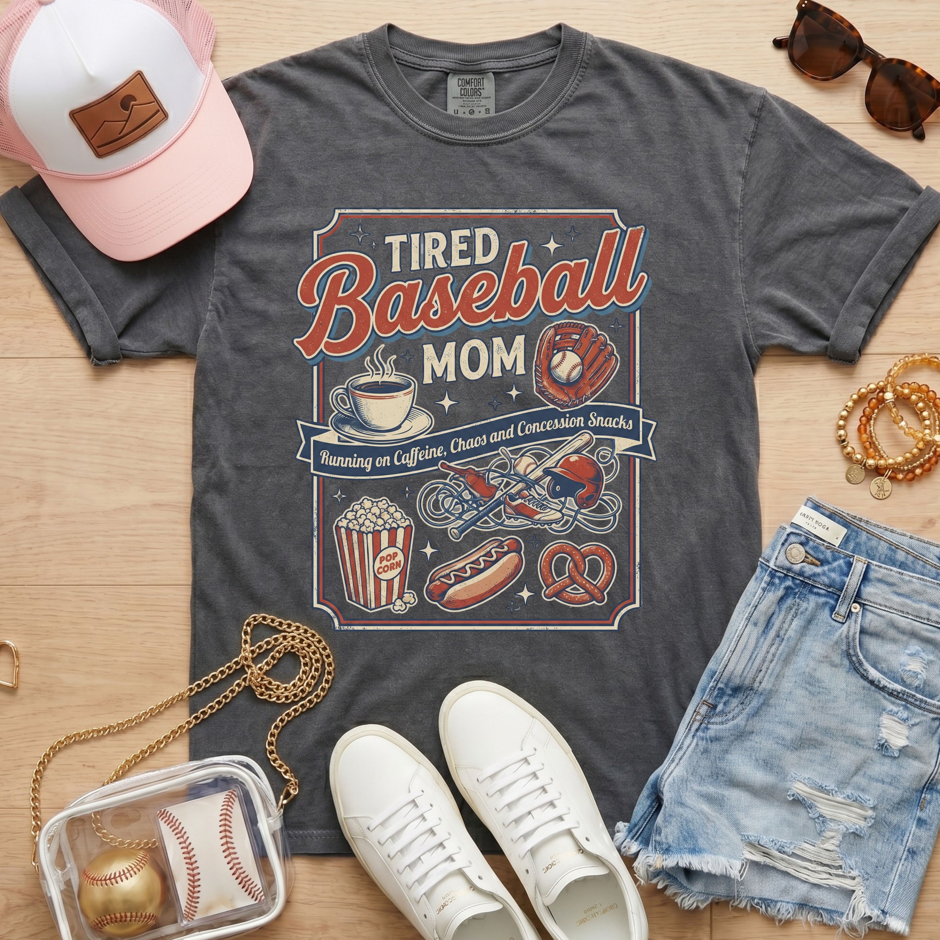 Charcoal: tired baseball mom shirt charcoal funny baseball mom tee sports mom outfit