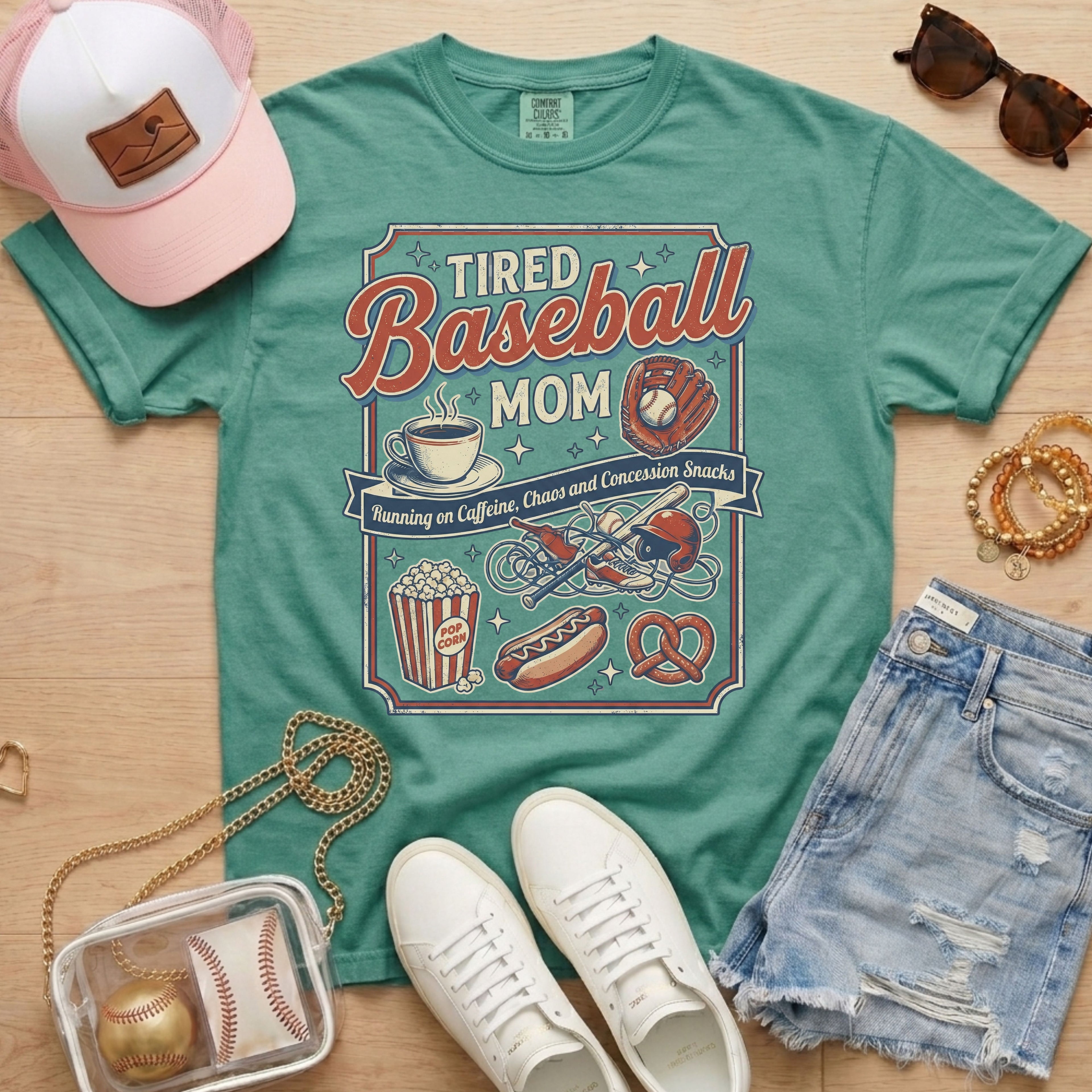 Green: tired baseball mom shirt green casual baseball mom outfit game day tee