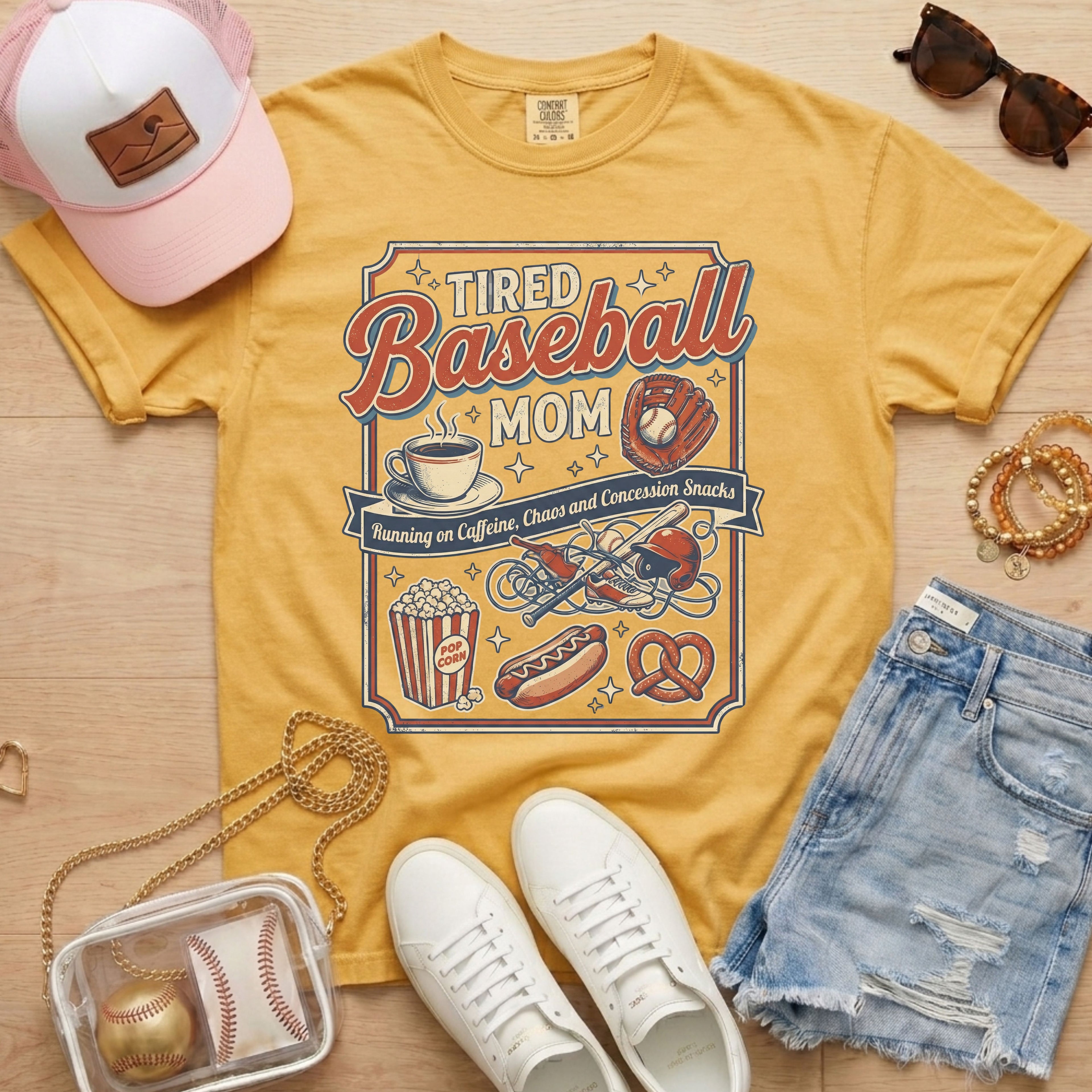 Mustard: tired baseball mom shirt mustard vintage style sports mom shirt