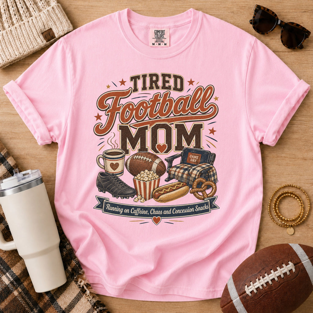 Blossom football mom shirt with vintage game day snacks and caffeine design.