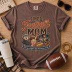 Espresso Comfort Colors football mom shirt with cozy game day graphic.