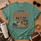 Light Green football mom shirt with caffeine chaos and concession snacks design.
