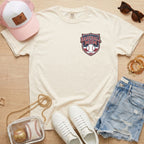 Ivory Comfort Colors 1717 oversized baseball mom shirt with a retro crest design for a sports mom gift