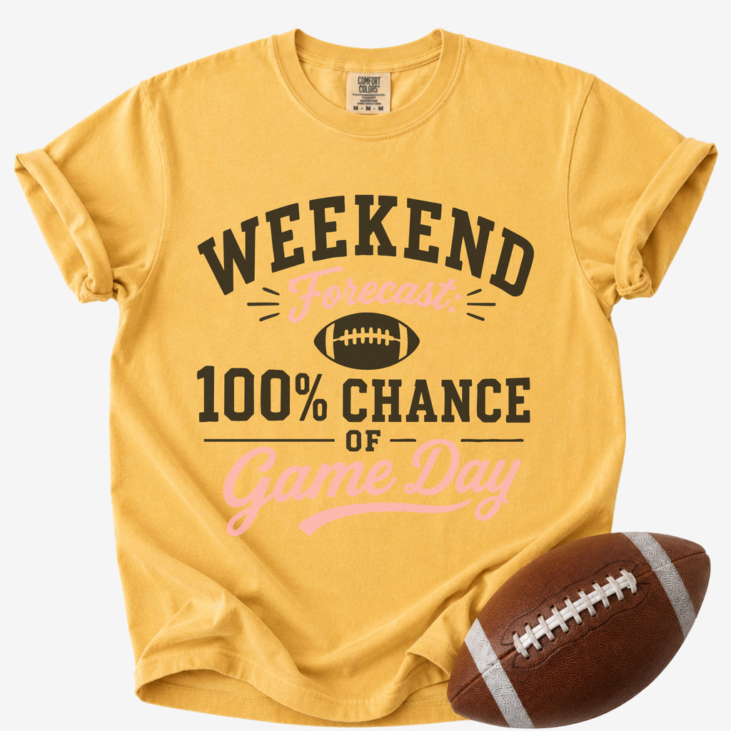 Weekend Forecast 100% Chance of Game Day Shirt | Comfort Colors Football Mom Tee