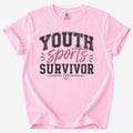 Blossom youth sports survivor shirt for game day moms with pink script design detail