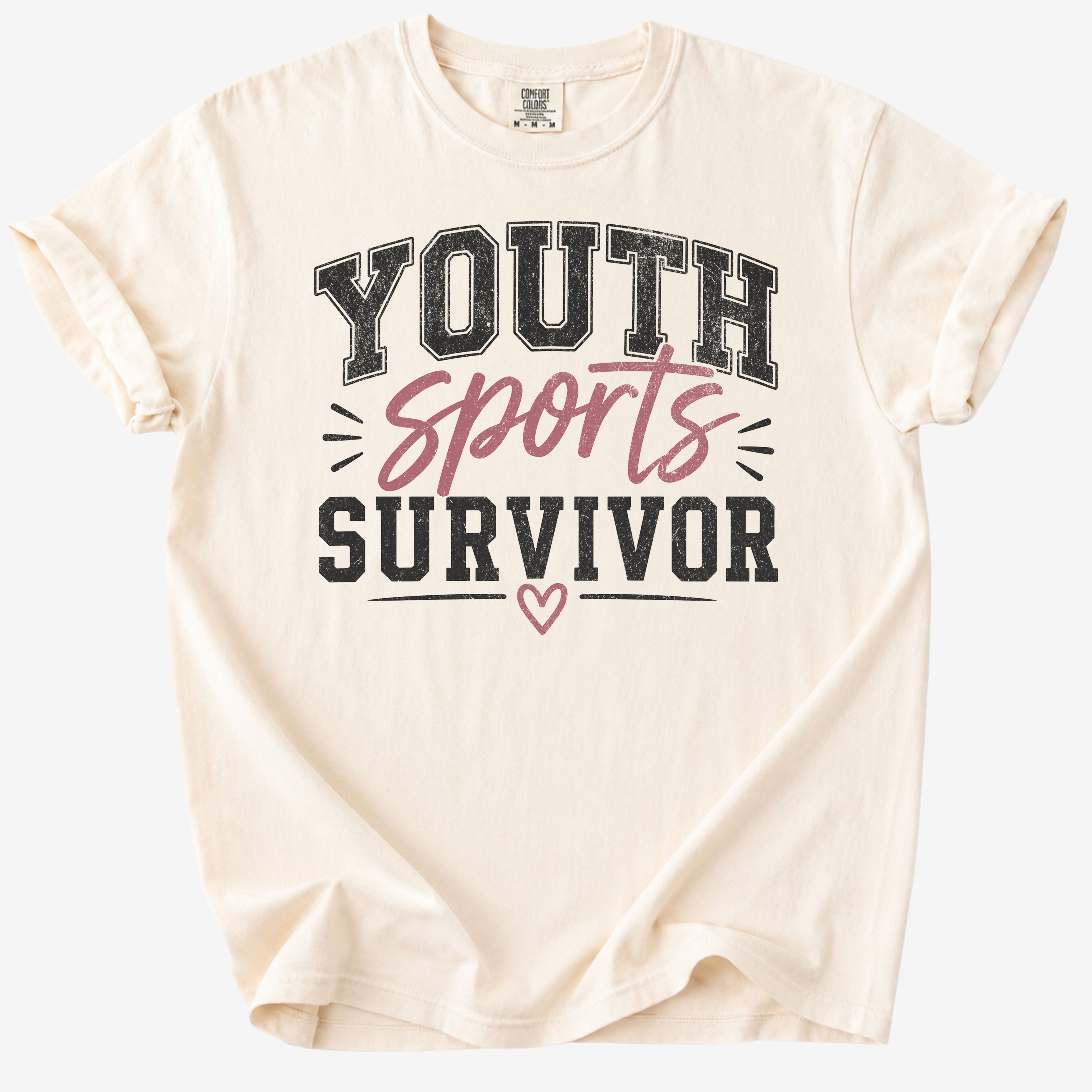 Ivory youth sports survivor shirt for sports moms with varsity and script lettering